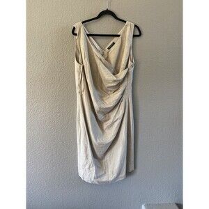 Lauren Ralph Lauren Dress Beige Sleeveless Linen Sheath Ruched size 16 NWT